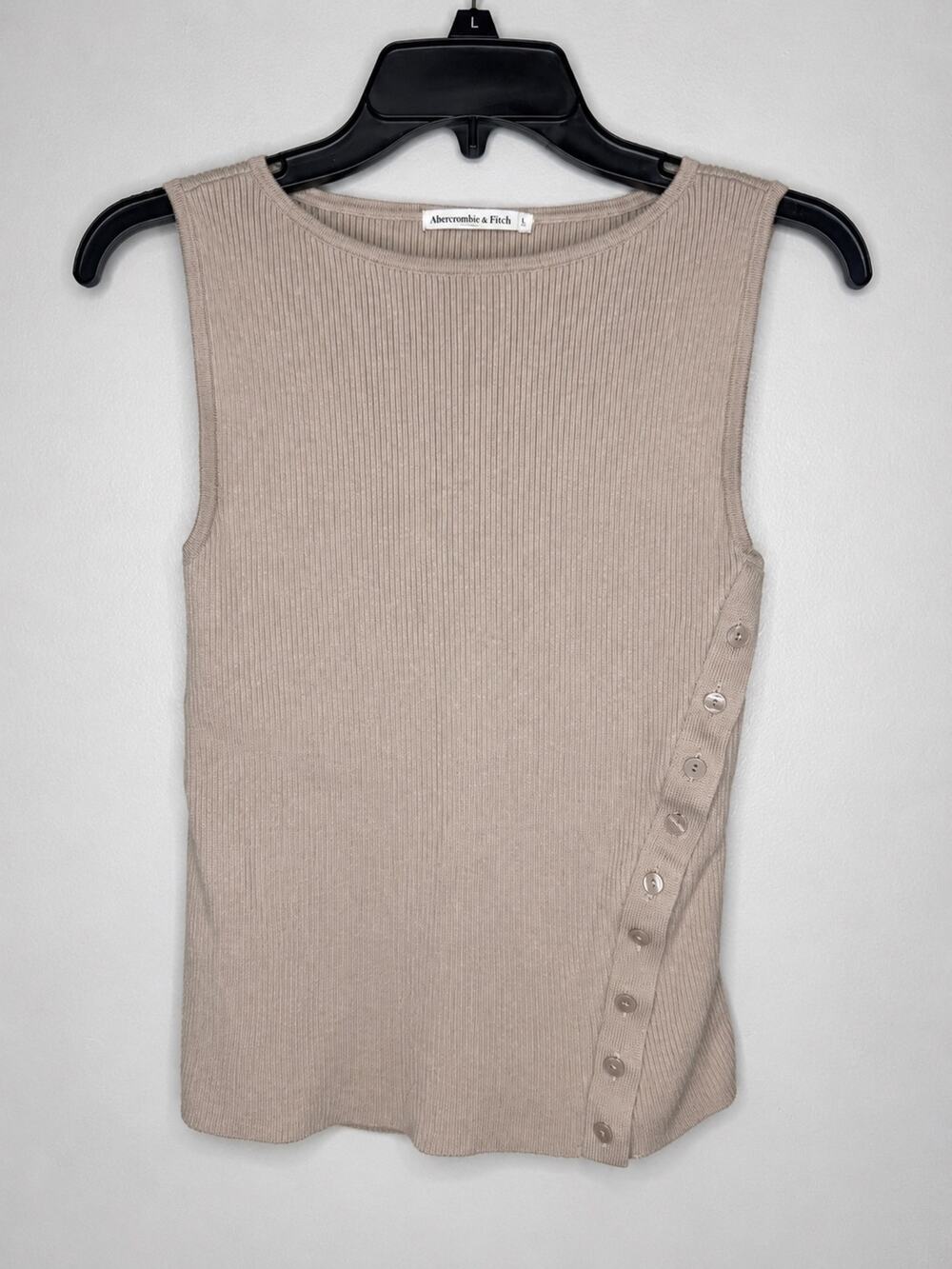 Abercrombie & Fitch Ribbed Side Button Sleeveless Sweater Tank Top Beige XS
